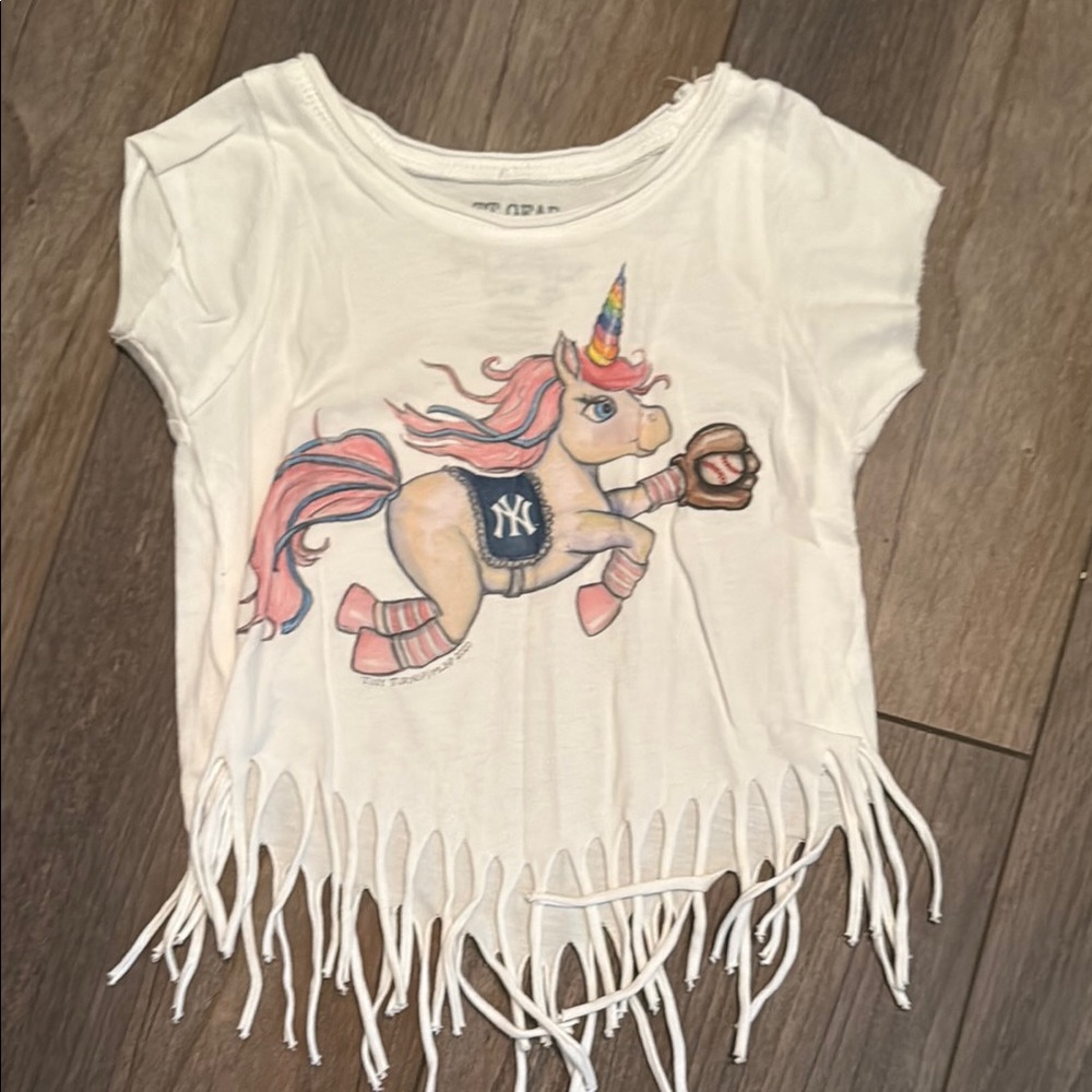 New York Yankees Unicorn Fringe Kids Top - White